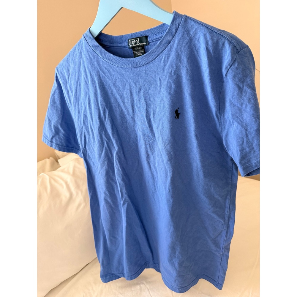 Polo Ralph Lauren Mens Blue Cotton Crewneck T-Shirt Embroidered‎ Pony XL 18-20